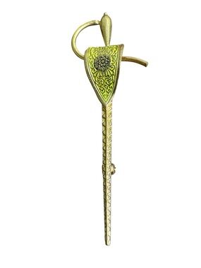 Gold-tone Yellow Floral Damascene Stick Hat Pin - Medieval Style Sword
